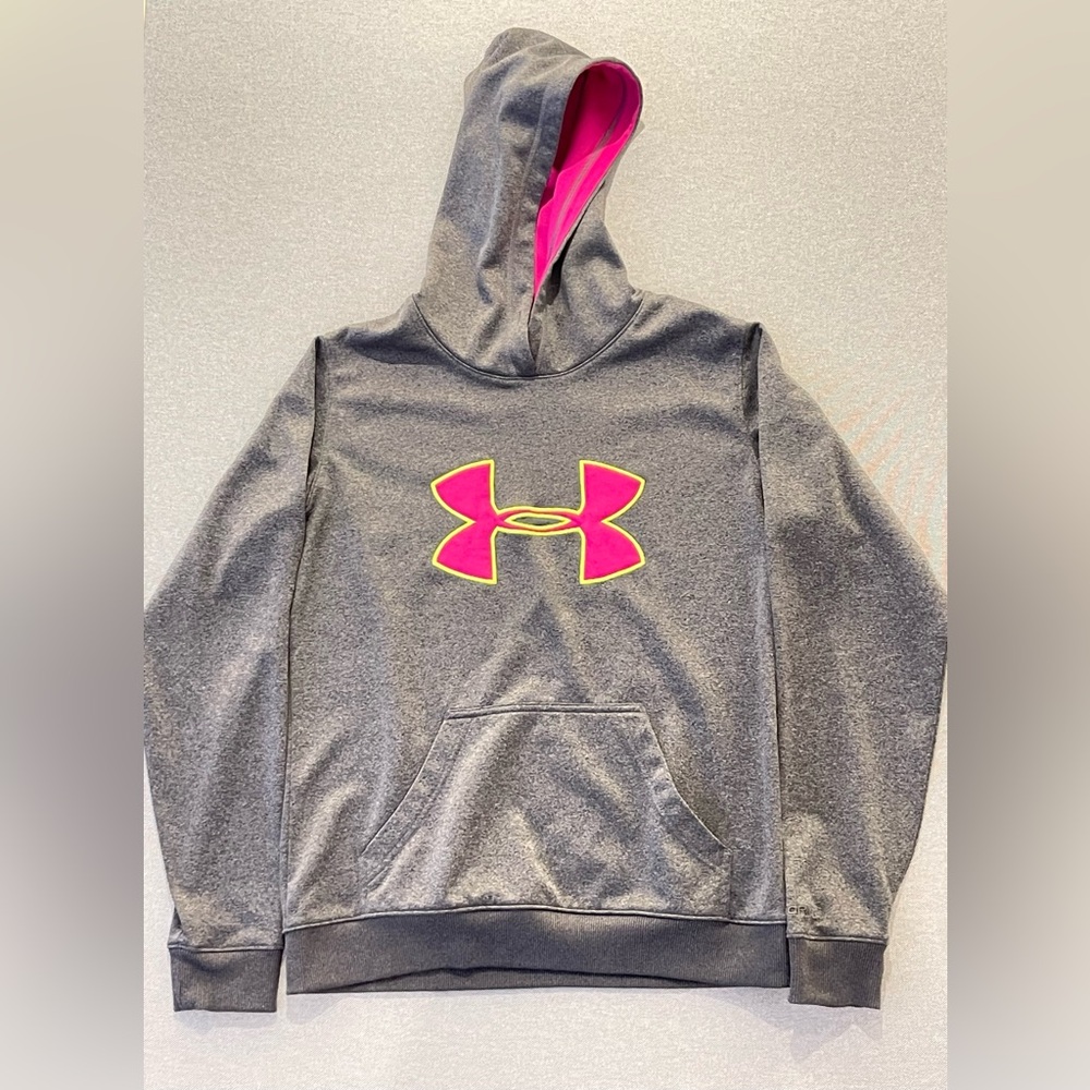 Under Armour Gray Hoodie Pink Logo |‎ Athletic Sweatshirt Women